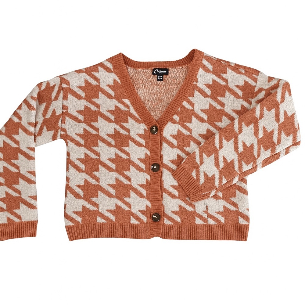 Women's Houndstooth Cardigan Sweater - Rust and Cream
173